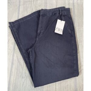 ZARA‎ slate Blue Gray Chino Casual Work Pants Woman's Size 8 Classic 100% Cotton